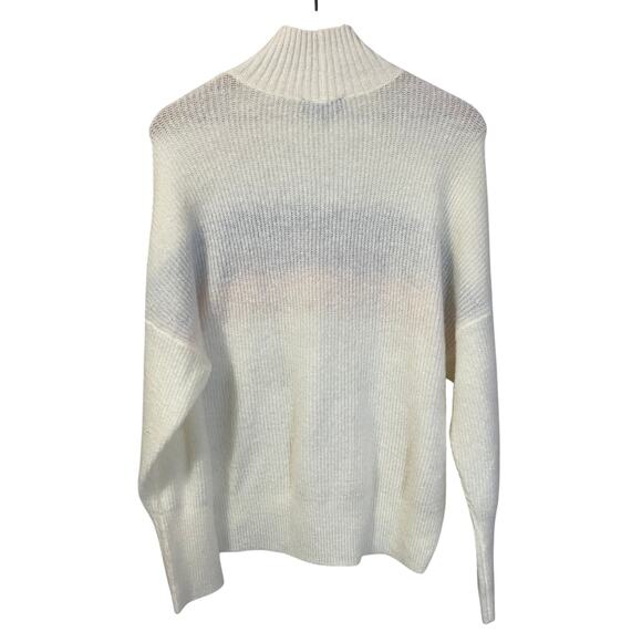 Express Cozy High Neck White Striped Rainbow Colorful Long Sleeve Sweater Sz M - Picture 9 of 9